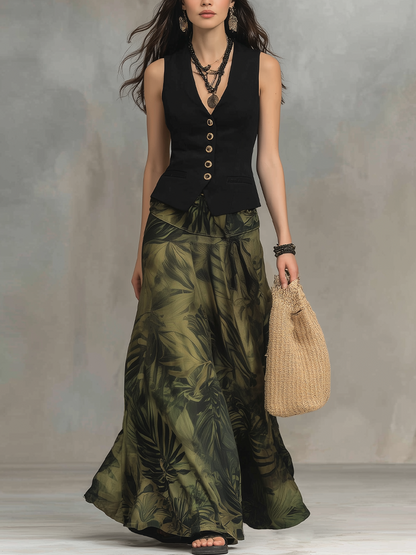 Gwen | Chic Black Tailored Vest & Printed