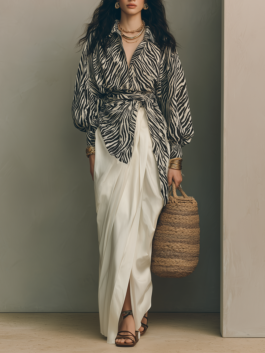 Ruby | Zebra Print Wrap Blouse & Ivory