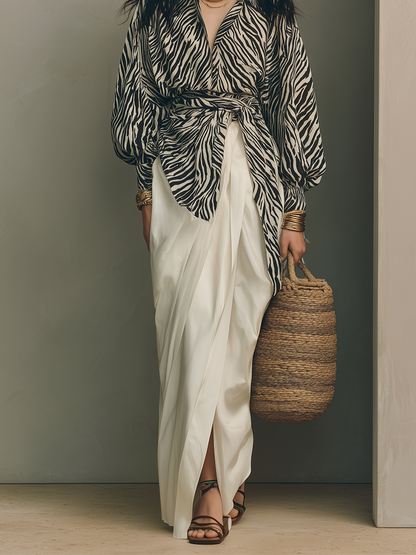 Ruby | Zebra Print Wrap Blouse & Ivory