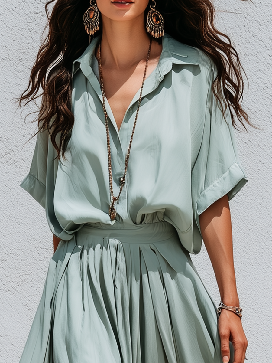 Keira | Soft Mint Green V-Neck Pleated Co-ord