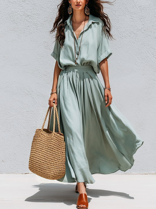 Keira | Soft Mint Green V-Neck Pleated Co-ord