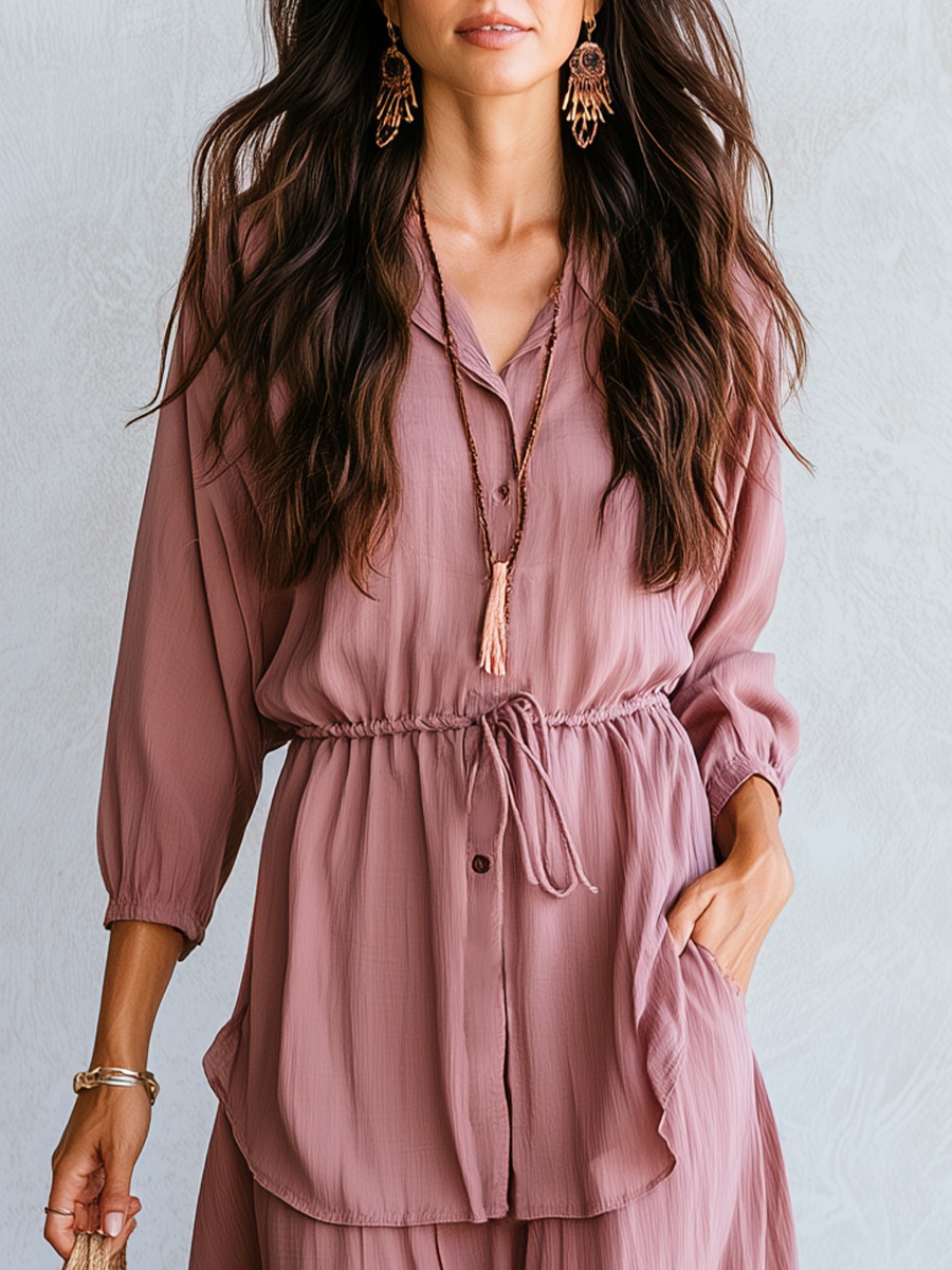 Iris | Dusty Rose Drawstring Waist Blouse Maxi