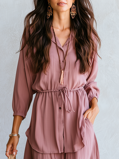 Iris | Dusty Rose Drawstring Waist Blouse Maxi