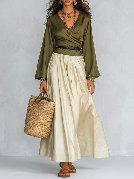 Faye | Olive Wrap Bohemian Maxi Set