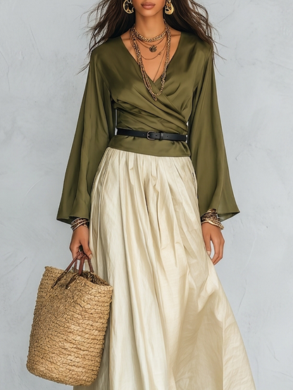 Faye | Olive Wrap Bohemian Maxi Set