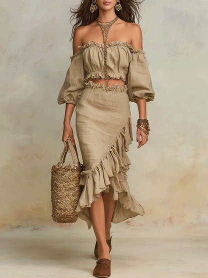 Clara | Vacation Natural Linen Boho Co-Ord Set