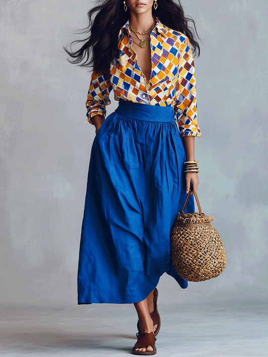 Dahlia | Vacation Mediterranean Blue Two-Piece Boho Set