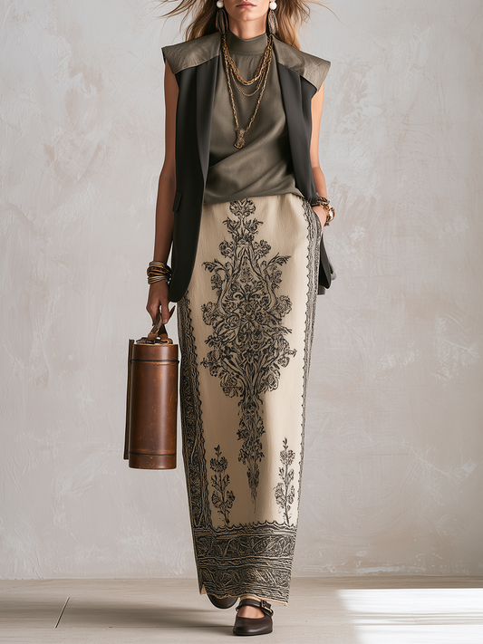 Adelaide | Olive Green Sleeveless Vest And Skirt