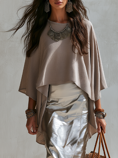 Violet | Taupe Draped Cape Top & Skirt