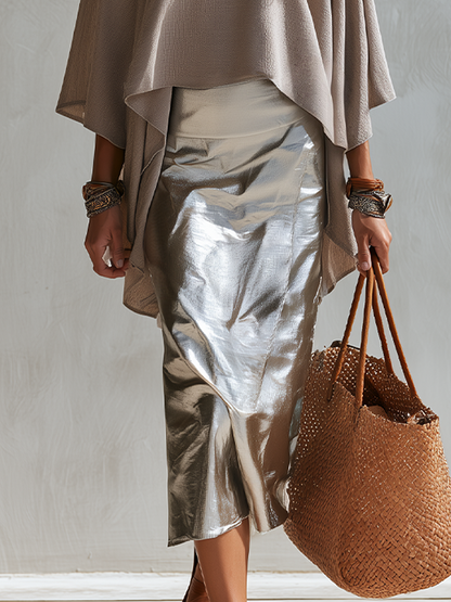 Violet | Taupe Draped Cape Top & Skirt