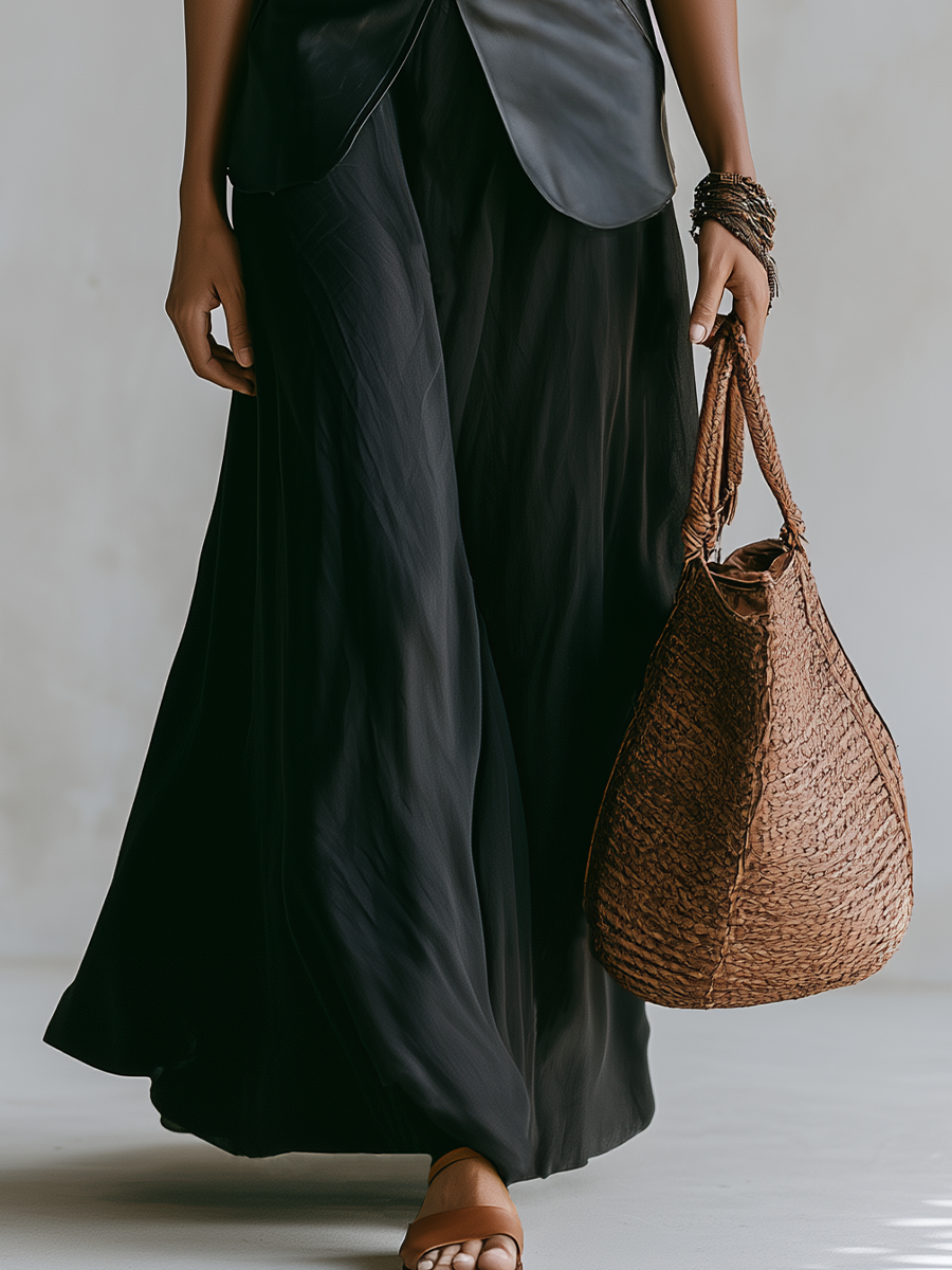 Octavia | Black Faux Leather Skirt Set