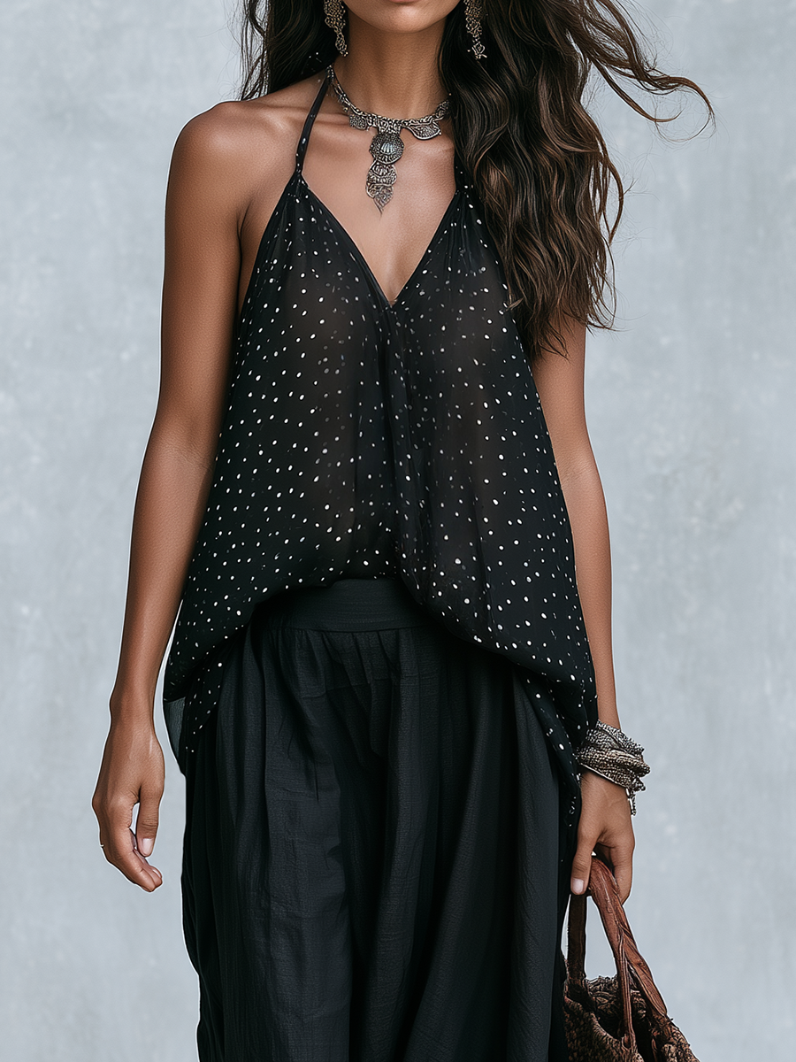 Penelope | Black Polka Dot Maxi Skirt Set