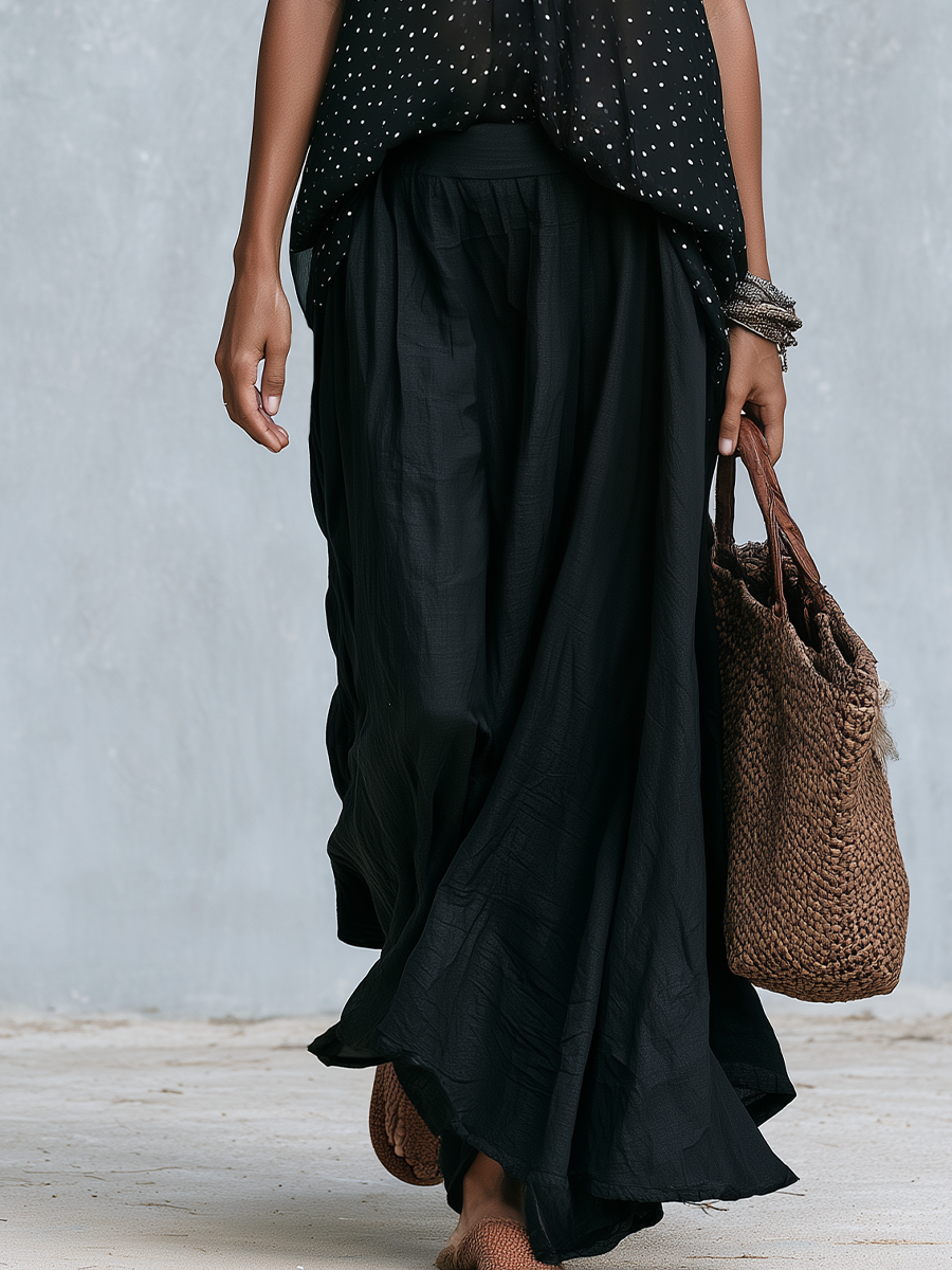 Penelope | Black Polka Dot Maxi Skirt Set