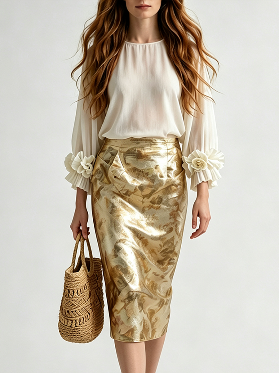Rosalind | Resort Luxe Floral Appliqué Blouse With