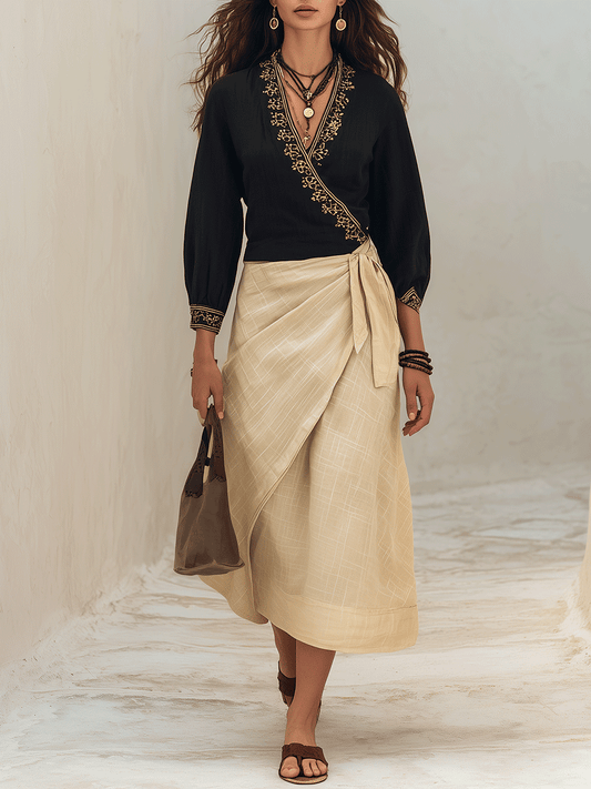 Lavinia | Chic Embroidered Black Top & Linen