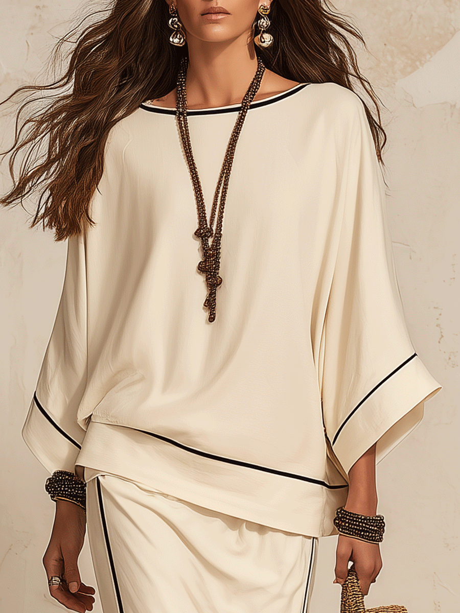 Margaret | Linen Loose Side-Slit Beige Maxi Skirt