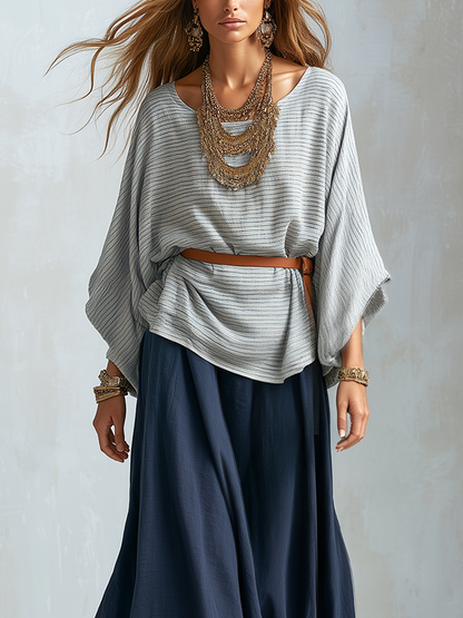Juliet | Textured Batwing Sleeve Top And Skirt