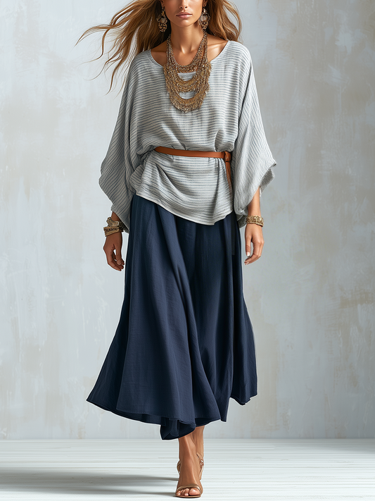 Juliet | Textured Batwing Sleeve Top And Skirt