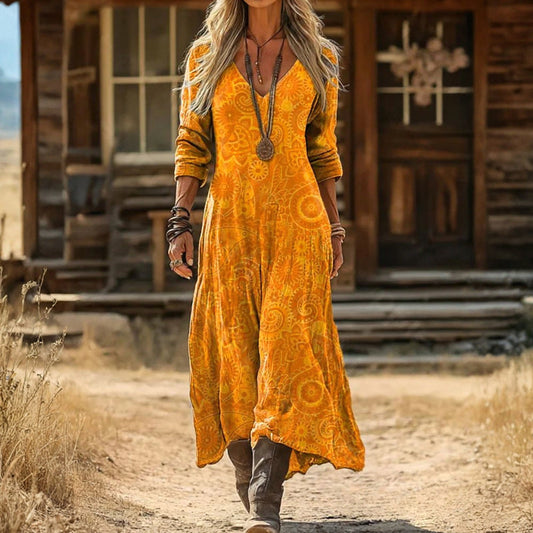 Zinnia | Yellow Print Long Sleeve Dress
