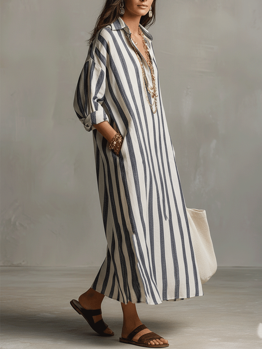 Sadie | Striped Shirt Maxi Dress