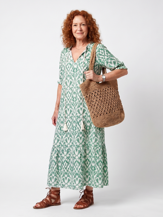 Ilara | Pattern V-Neck Tassel Midi Dress