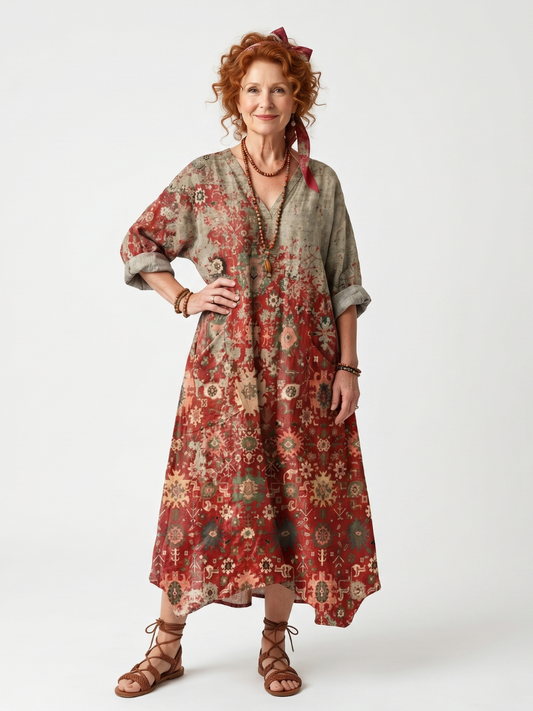 Marigolde | Mixed Pattern Relaxed Pocket Midi Dress