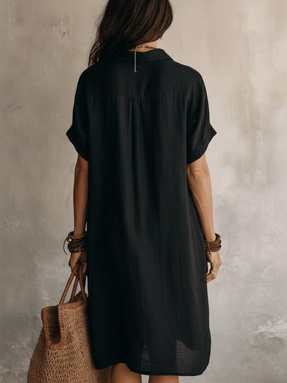 Georgie | Black Linen Relaxed Midi Dress