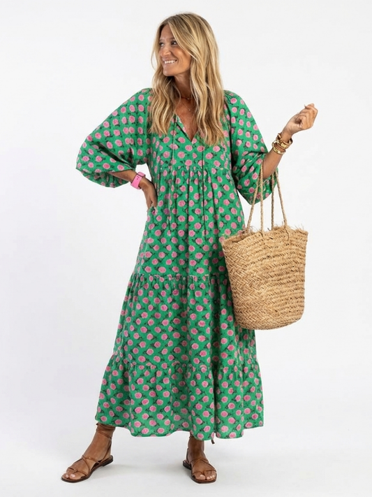 Fiora | Floral Print V-Neck Tiered Midi Dress