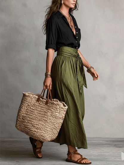 Holly | Satin Midi Skirt & Blouse Set