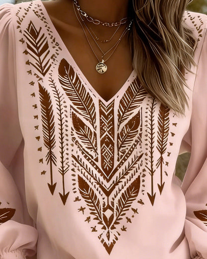 Sandra | Puffed Sleeve Blouse with Wide V-Neck