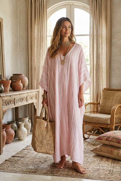 Cleo | Pink Striped Kaftan Dress