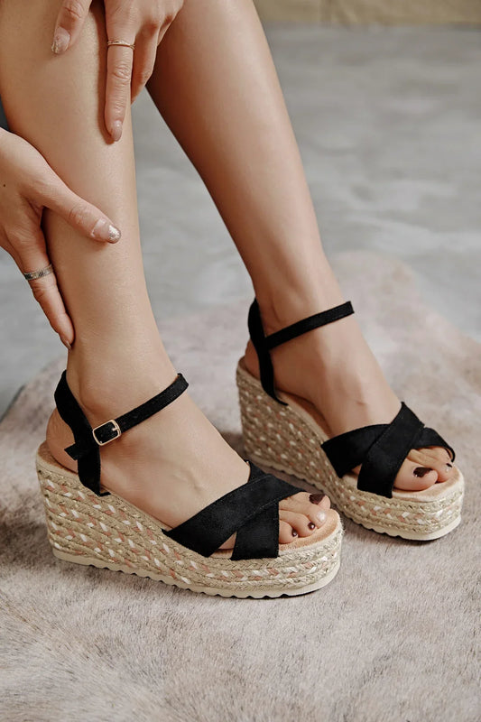 Jovienne | Black Wedge Sandal