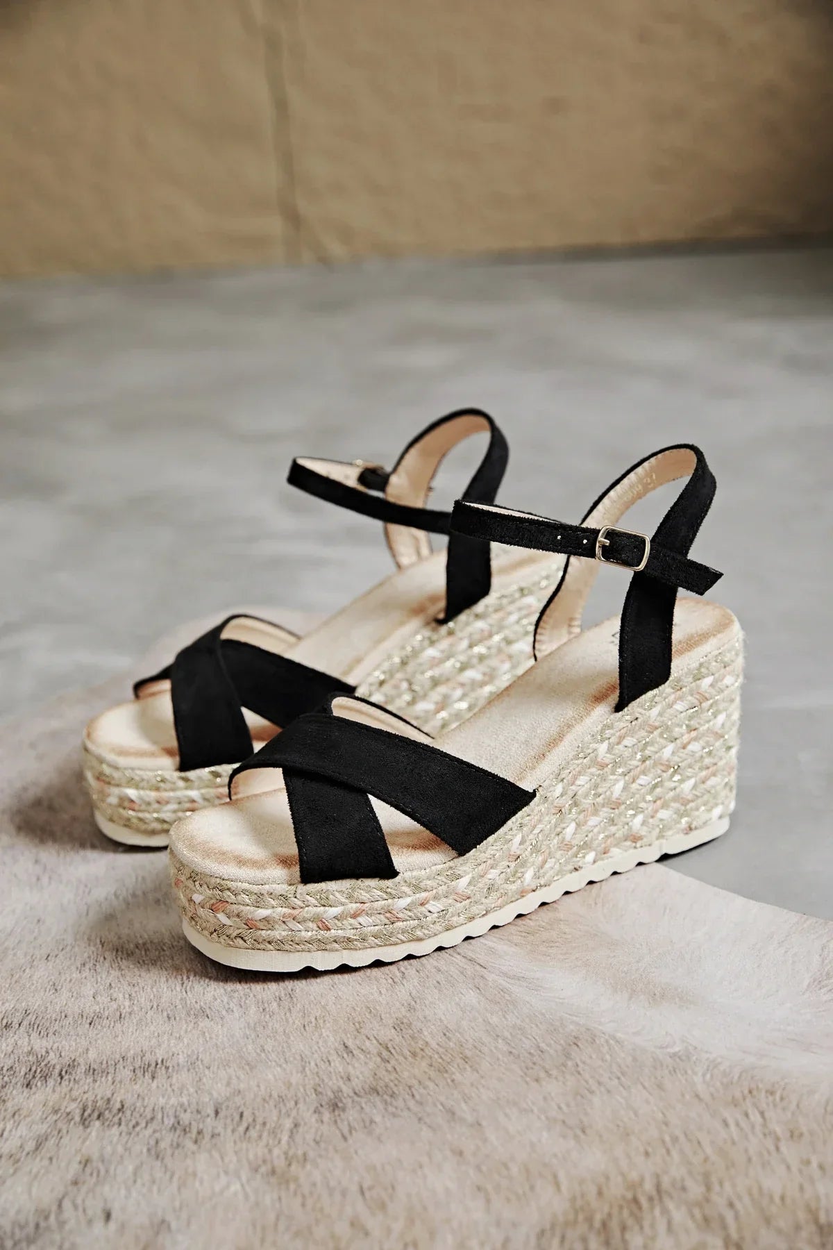 Jovienne | Black Wedge Sandal
