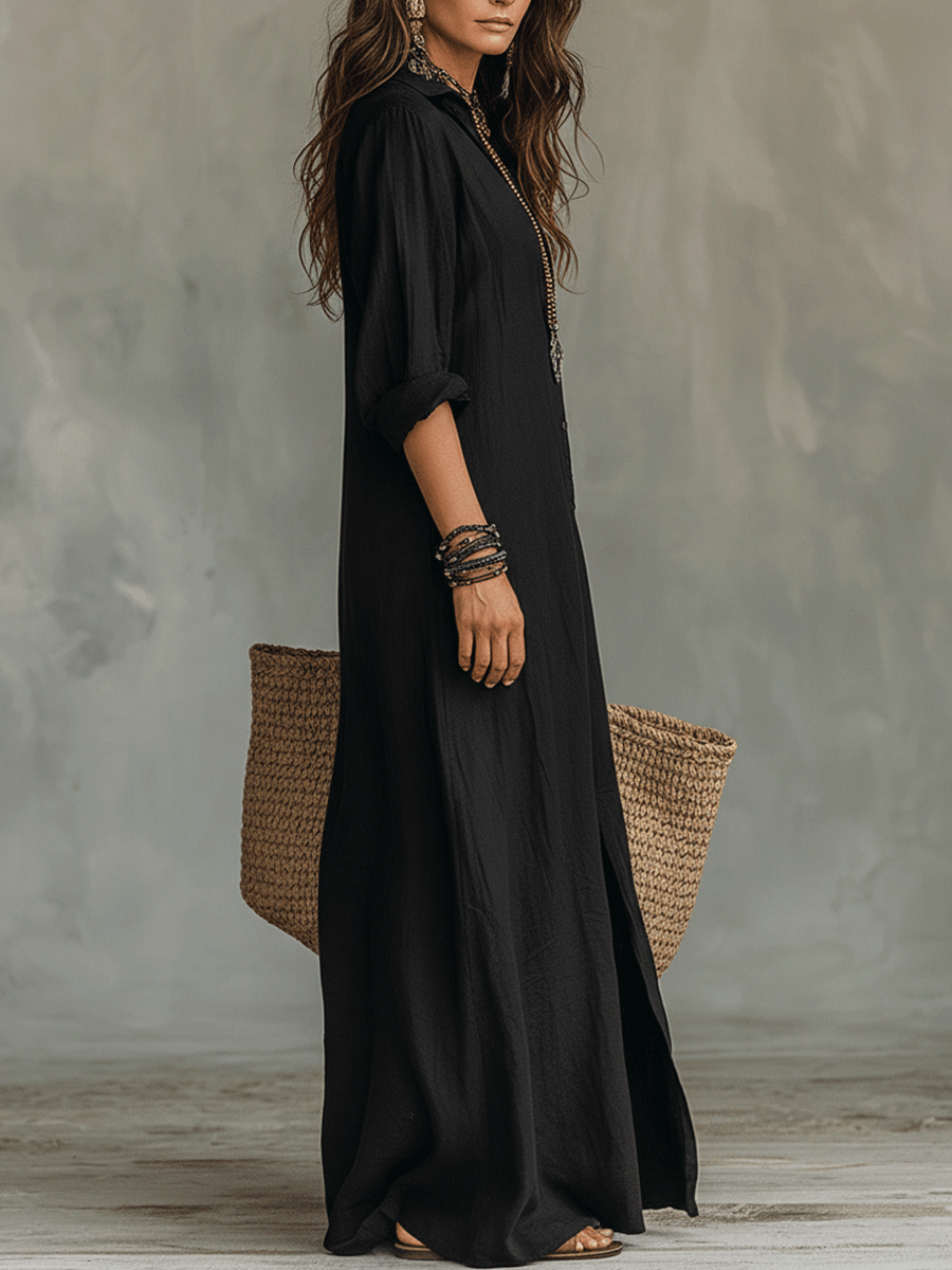 Wren | Black Button-Front Maxi Dress