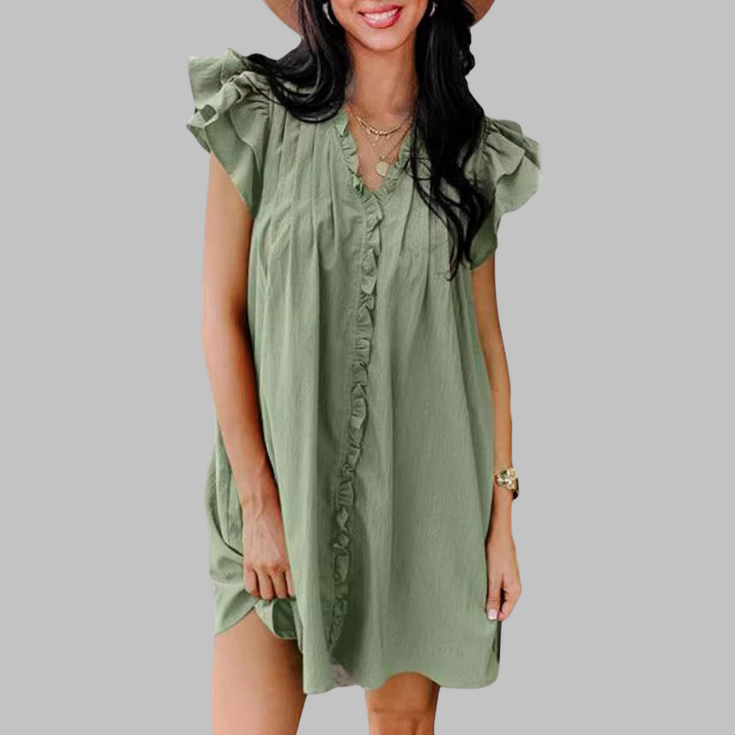 Marcella | Casual V-Neck Ruffled Midi Dress