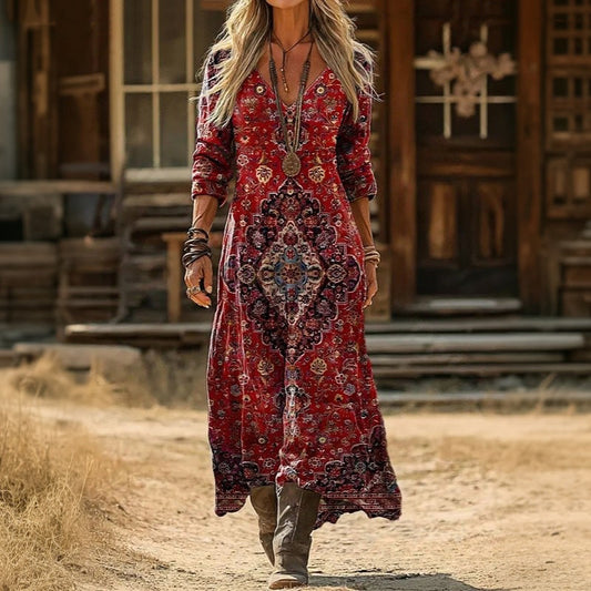 Rosalind | Red Print Long Sleeve Dress