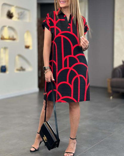 Ellanore - Geometric Print Polo Dress