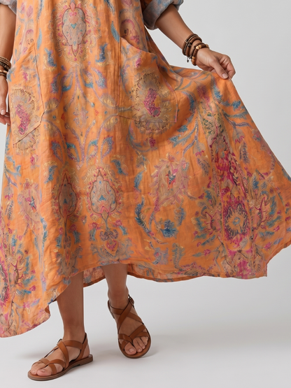 Romy | Notch Neck Printed Oversized Pocket Midi Dress