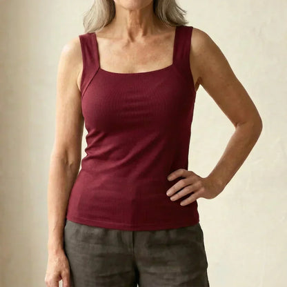 Beatrice | Burgundy Built-In Bra Tank