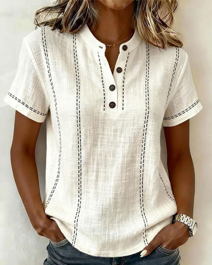 Linda | Casual Button V-Neck Tee