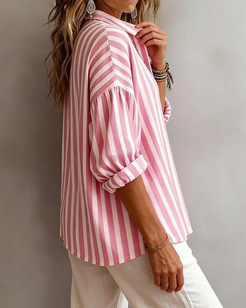 Deborah | Wide Striped Blouse with Collar