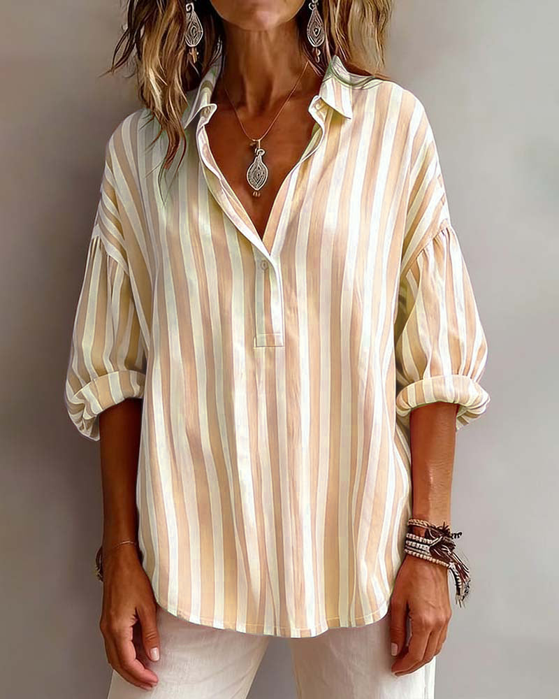 Deborah | Wide Striped Blouse with Collar