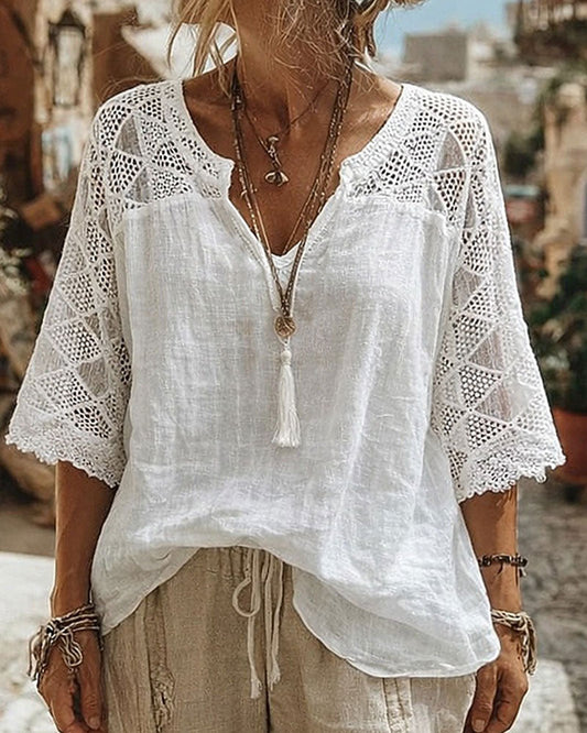Cynthia | V-Neck Blouse with Lace Detail