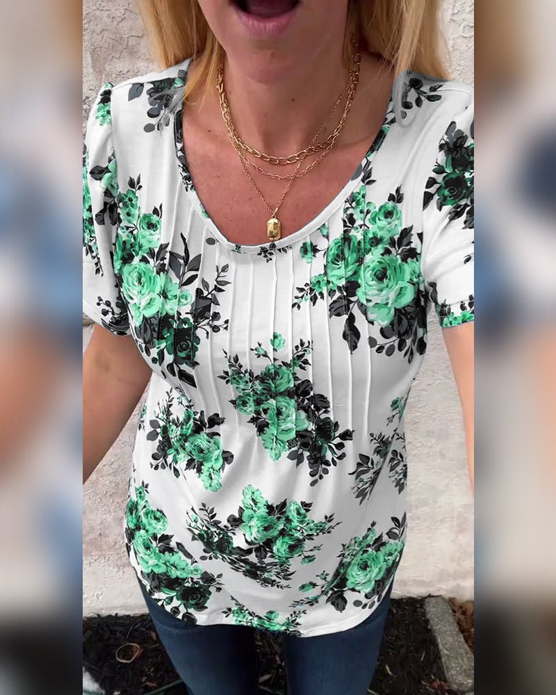 Milania | Floral Pleated Tee