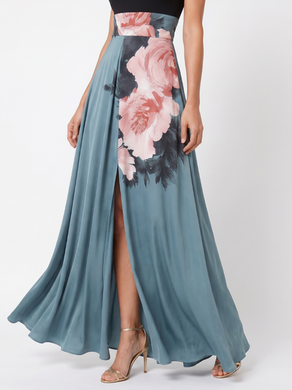 Olympas™ Halter Bodice Floral Skirt Maxi Dress