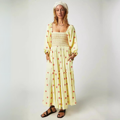 Hannah | Comfy Floral Lantern Sleeve Square Neck Maxi Dress