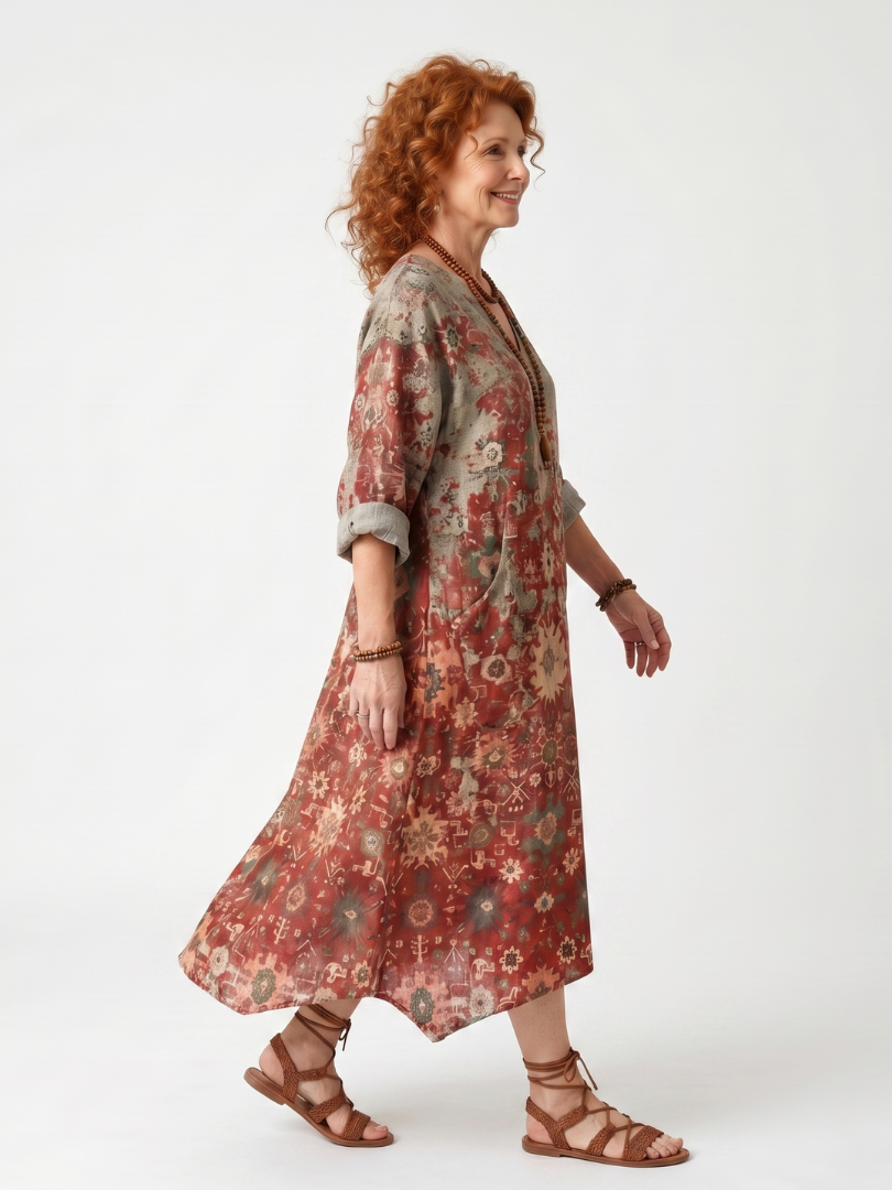 Marigolde | Mixed Pattern Relaxed Pocket Midi Dress