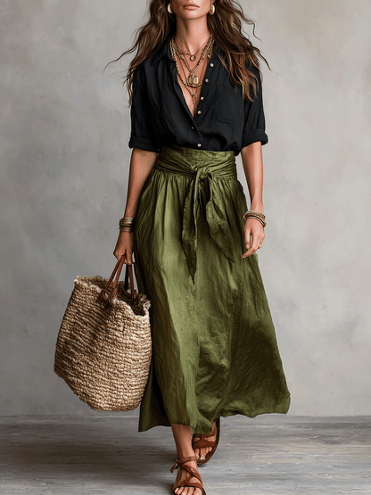 Holly | Satin Midi Skirt & Blouse Set