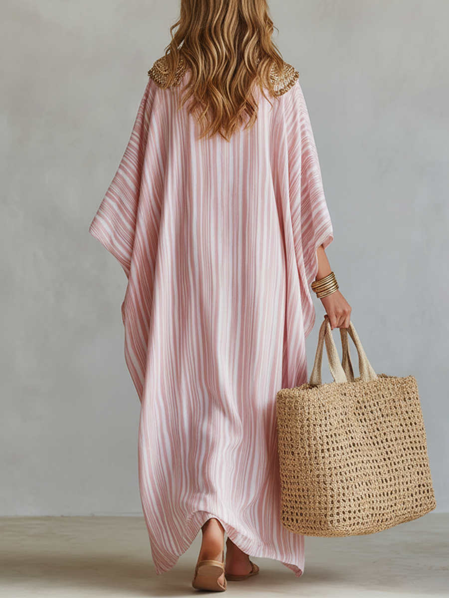 Cleo | Pink Striped Kaftan Dress