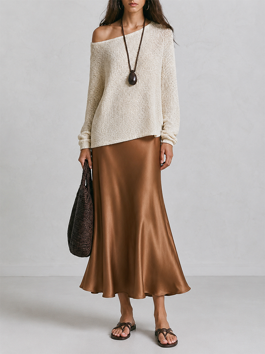 Winifred | Slouchy One-Shoulder Long Sleeve Knit Pullover